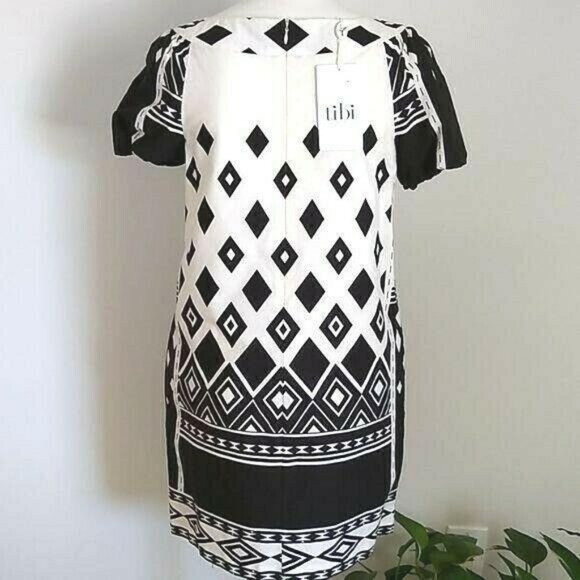 Tibi Dress Shift Black White Side Pockets 6 New - Picture 4 of 7